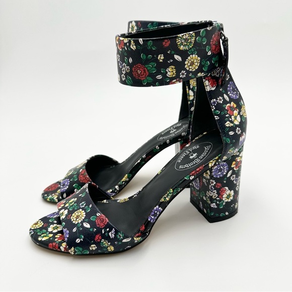 Red Fleece Brooks Brothers Floral Heel Sandal Peep Toe - Picture 7 of 13